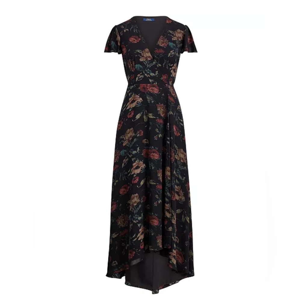 Polo by Ralph Lauren Black Floral Wrap Maxi Dress